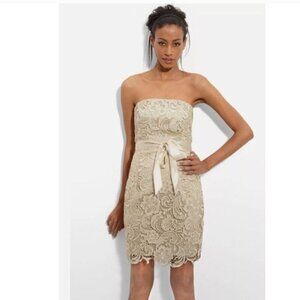 Adrianna Papell Strapless Lace Champagne Mini Dress Size 10